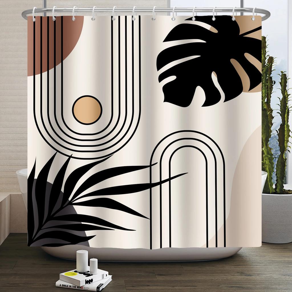Nordic Wind Boho Shower Curtain for Bathroom Abstract Mid Century Modern Minimalist Geometric Arch Beige Bohemian Bath Curtain