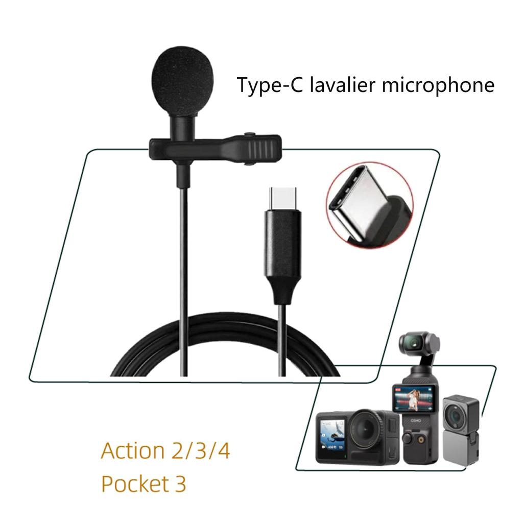 Lavalier Microphone Condenser Type C for Pocket 3 Action 4/3/2 Camera Recording Interviews Podcasts Voice Dictation