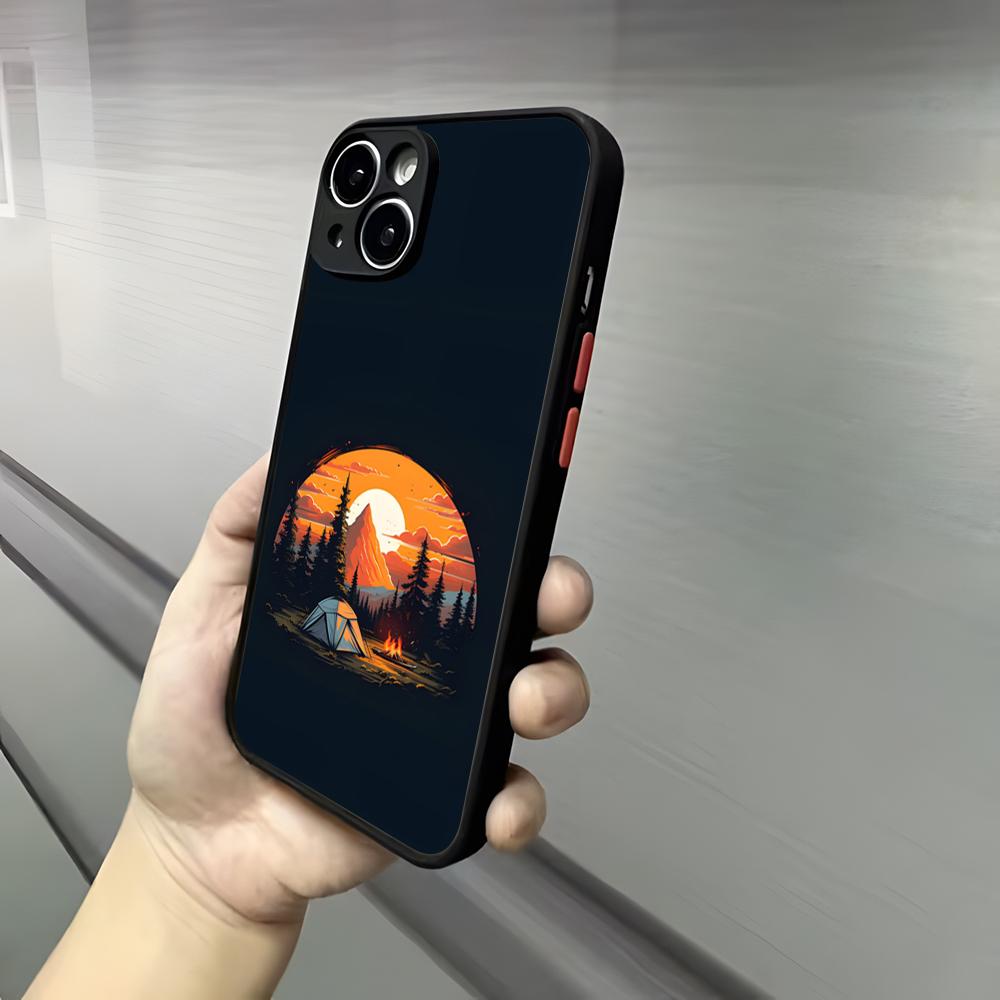 Nature Outdoor Camping Phone Case For Iphone 17 16 15 14 13 12 Pro Max Xr Air Plus Skin Feel Black Hard Shell Cover