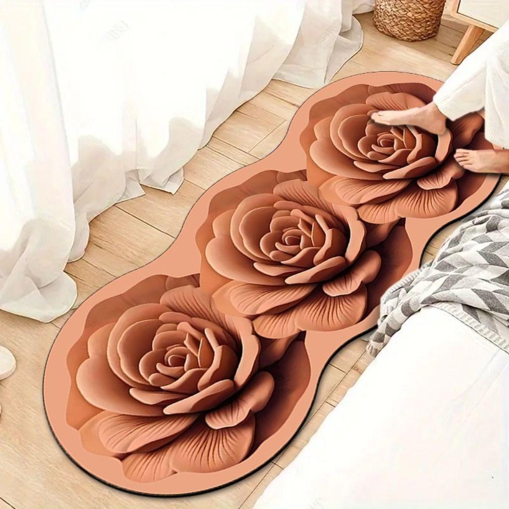 Non-slip Rose Floor Mat 3D Flower Carpet Creative Bedside Carpet  for Bedroom Living Room