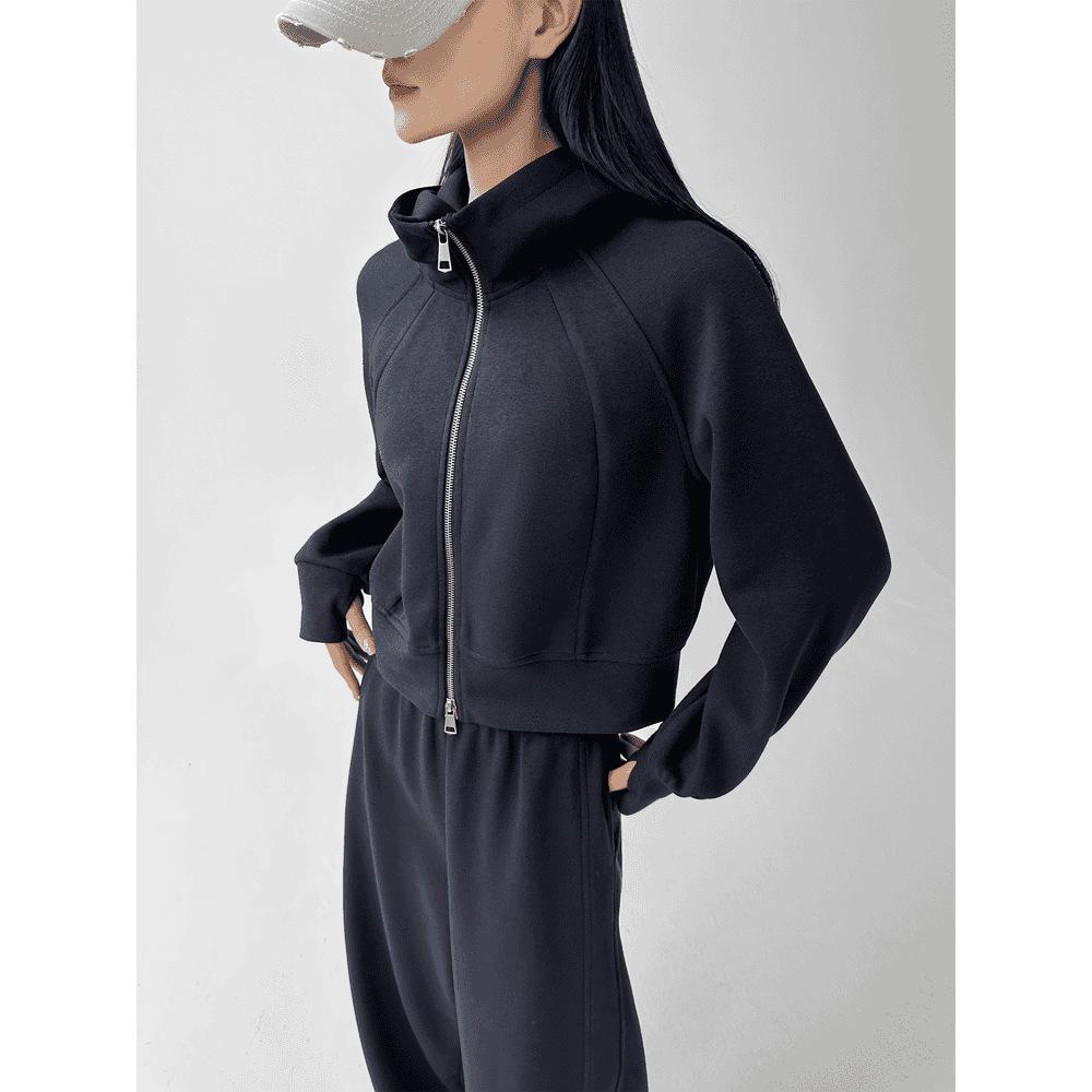 Small Waist Short Body Sports Hooded Sweatshirt Top for Spring and Autumn Loose Zipper Jacket for Women