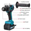 Blue Brushless Electric Impact Drill 25+3 Torque 65N.m 13mm Screwdriver Auxiliary Handle with Li-ion Battery for 18V Battery