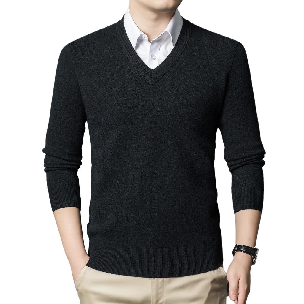 Coodrony Winter Strick Warm Einfarbig Lässig Business Basic Pullover Dunkel Herren V-Ausschnitt Pullover, Strickjacke, (JP, Alphabet, 2XL, Grün)
