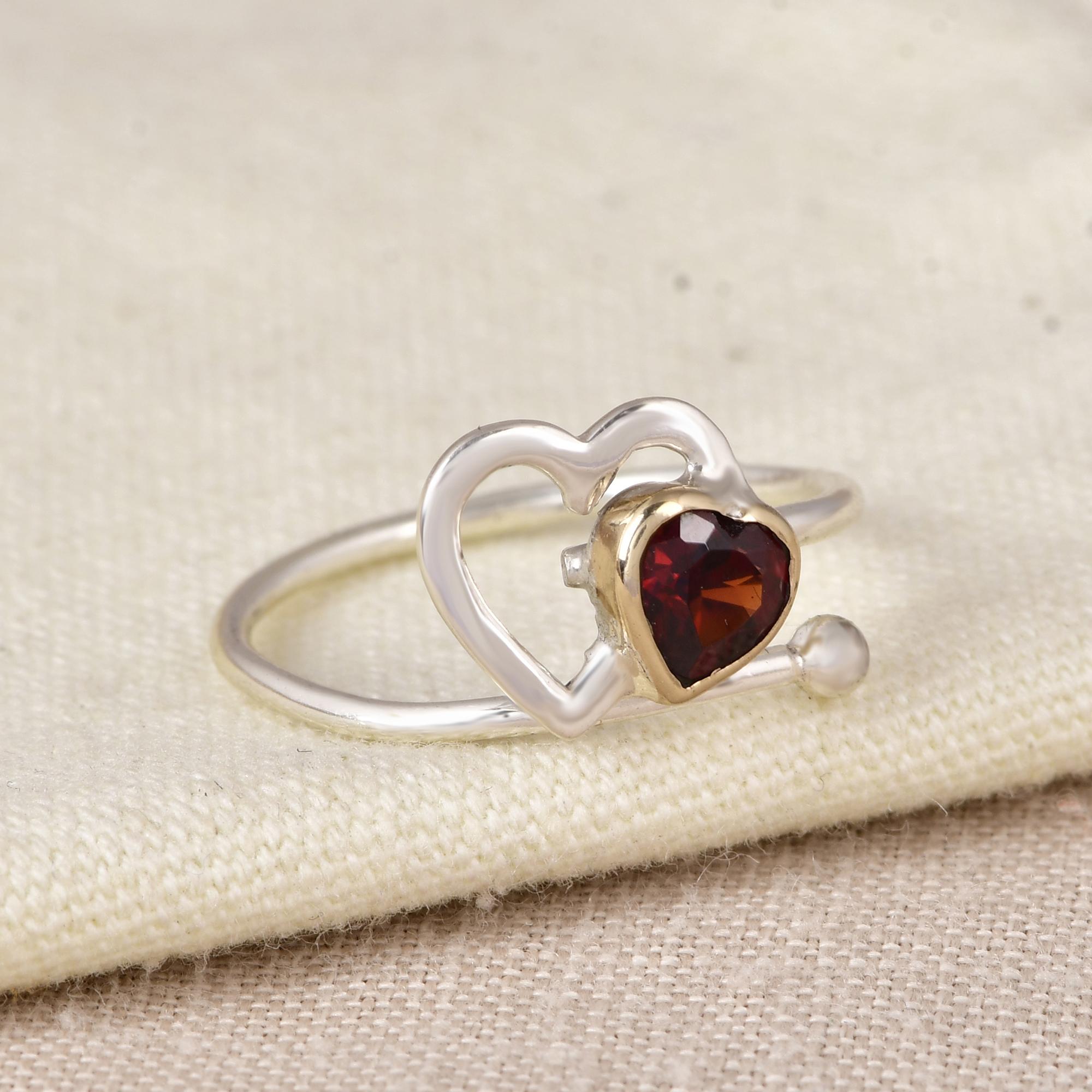 Heart Garnet Ring, January Birthstone Silver Ring, Unique Gift for Love, Girlfriend, Wife. 5