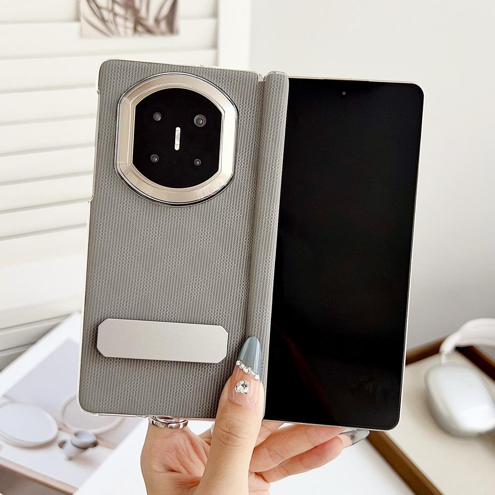 Checkered Veneer with Metal Rotating Bracket Holder Phone Case For Huawei Mate X7 Slim Protective Cover