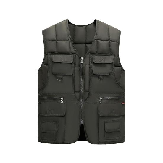 

Men Waistcoat V-Neck Sleeveless Zipper Placket Vest Coat with Multi Pockets Solid XXXXL армія зелений колір