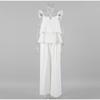 Casual White Cotton and Linen Women's Suit Fashion Fly Sleeve Tops Wide-leg Pants Solid Color Two-piece Suits
