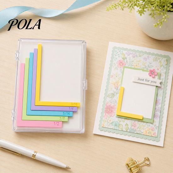 L-shaped Ruler Set Paper Crafting Alignment Guides with Storage Case, 5 Pcs Color-Coded L-Shaped Framing Spacer Spacers Size Tabs for Card Making,