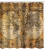 Tende da Doccia Mappa del Mondo con Ganci Stile Vintage Decorazione Accessori Decorazione Bagno Tessuto Poliestere Multicolore