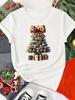 (Asian Size) Print merry Christmas o-neck Women's Top new year T Clothing tree lovely style cute Short Sleeve T-shirts Fashion holiday Graphic Tee