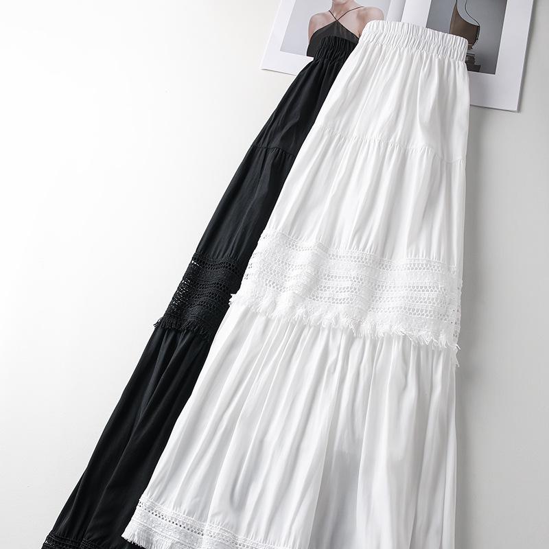 Women's High Waist Black Lace A-Line Midi Skirt - Spring/Summer 2025 Slimming Puffy Cake Swing