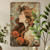 Vintage Long-Haired Lady Metal Tin Sign, Art Nouveau Floral Design, Iron Foil Engraving Wall Decor, Ideal for Garden, Restaurant