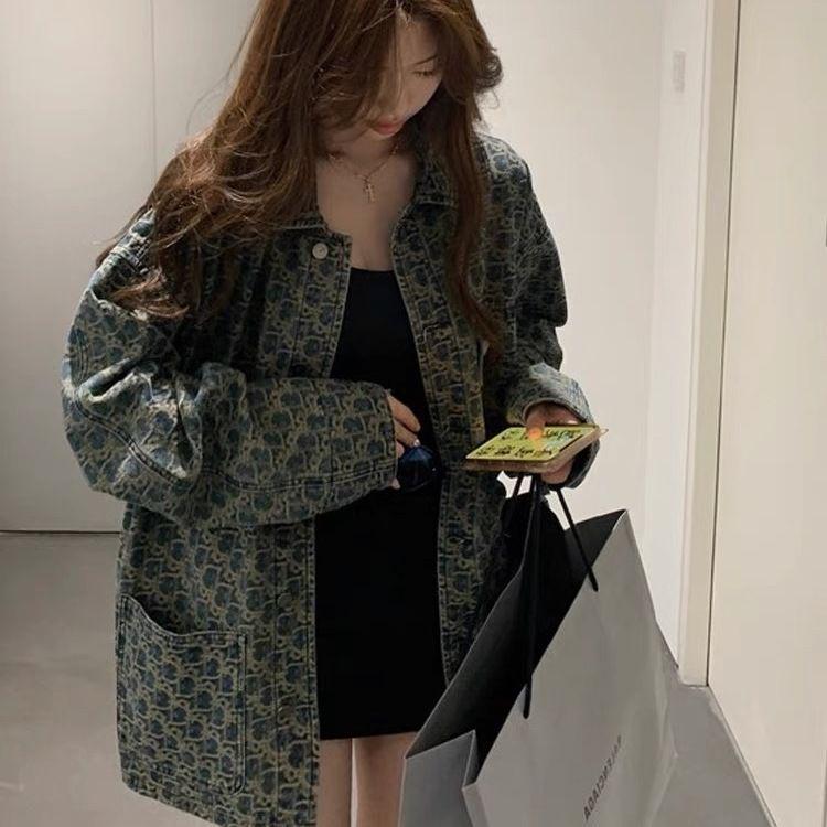 2025 Spring/Autumn Women's Retro Jacquard Denim Jacket: Sweet Cool Hot Girl Style.