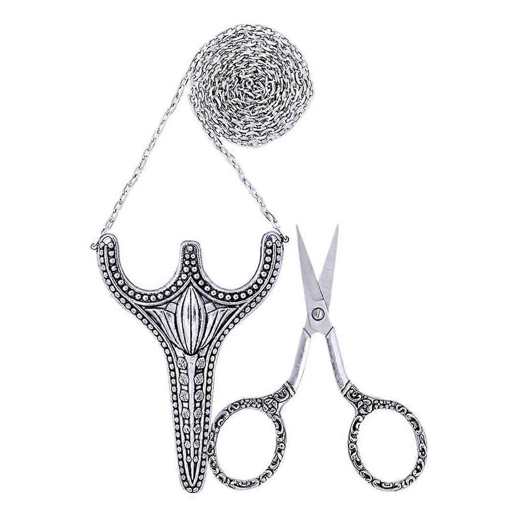 Sewing Scissors Old Fashioned Embroidery Scissors, Stainless Steel Sharp Pointed Sewing Scissors Safety Scissors with Sheath Chain Embroidery Scissors