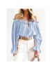 Damen Schulterfrei Bluse Langarm Rüschen Tunika Top Elegant Lässig
