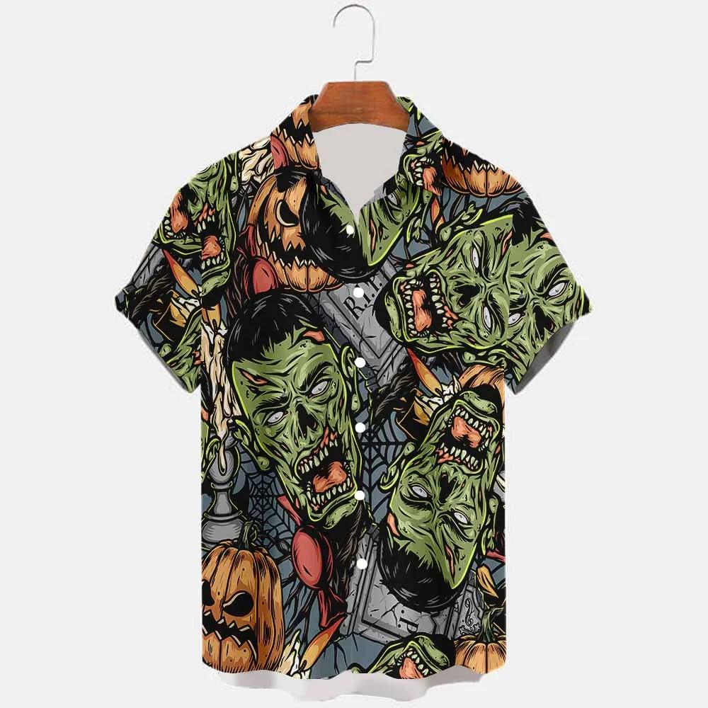 

Мужская рубашка из фильмов ужасов с 3D-принтом для мужчин и женщин, повседневная мода, рубашки с короткими рукавами, уличная одежда на пуговицах, свободные размеры, унисекс 3XL