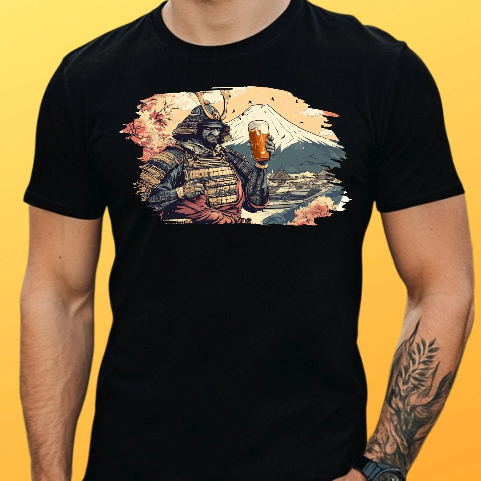 T-Shirt Herren Samurai mit Bier Motiv Baumwolle Größe S bis 5XL XL