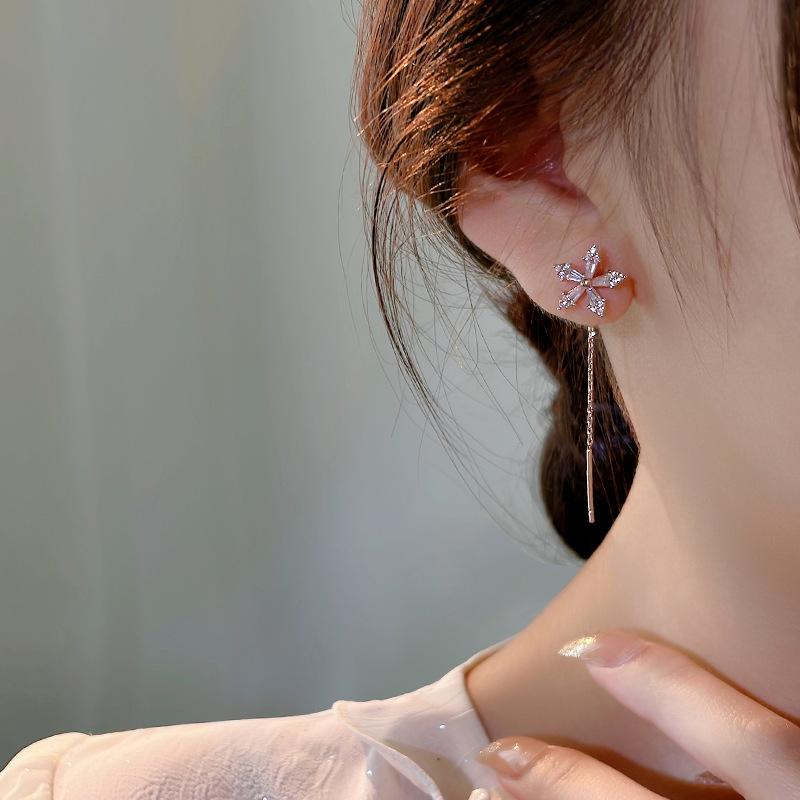 Snowflake Ear Thread Long Tassel Earrings Summer Unique Design Luxury Chic Drop Earrings for Women