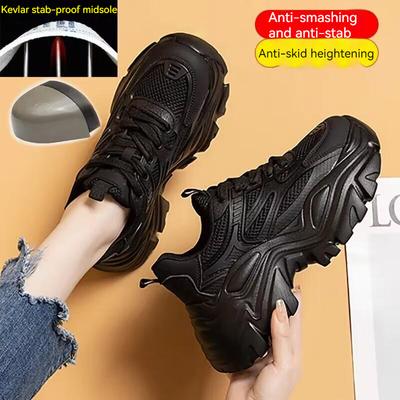 Chaussures de sécurité à embout en acier pour femmes, baskets de travail respirantes à semelle haute, bottes de sécurité légères et anti-perforation, chaussures noires pour femmes