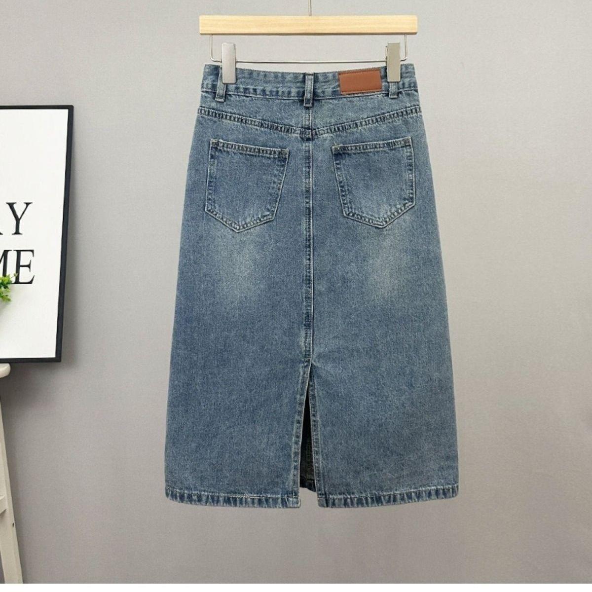 

Retro A-line High-Waisted Denim Slit Skirt for Petite Women, Summer Midi Length (XS) L (106-118 lbs)