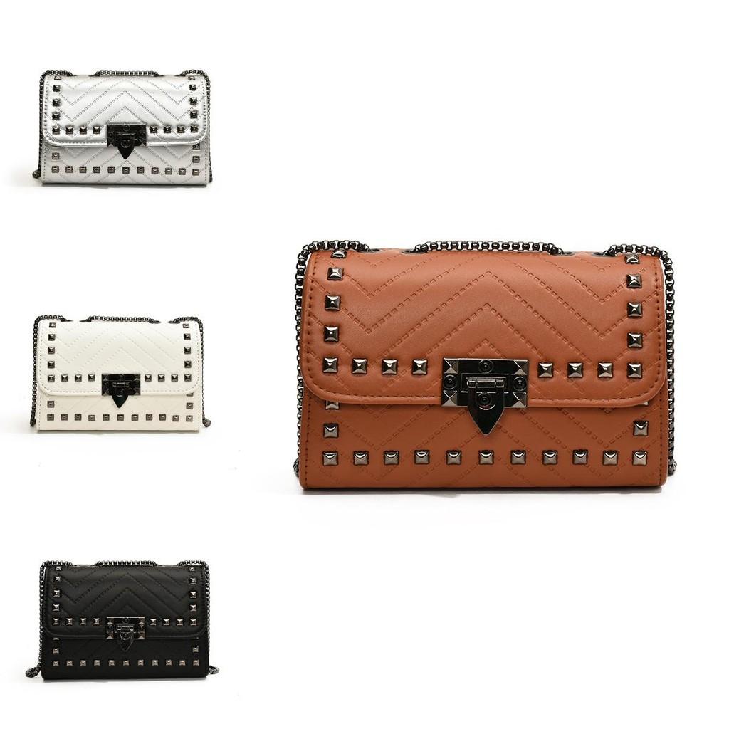 Elegant Urban Minimalist Pu Leather Small Square Bag With Studs And Chain For Fashionable Women
