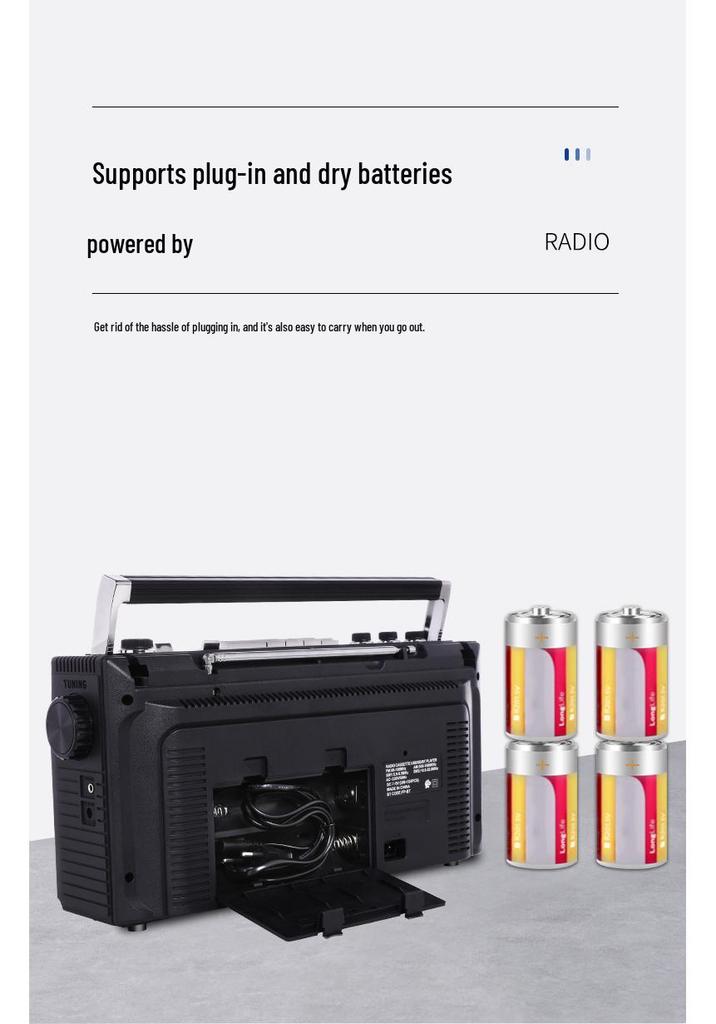 Grid 919 Tragbares 4-Band-Radio mit Bluetooth, USB, SD und Kassettenrekorder