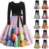 Rochie Retro cu Imprimeu de Crăciun, Casual, de Modă pentru Femei, cu Gât Rotund, Mâneci Lungi