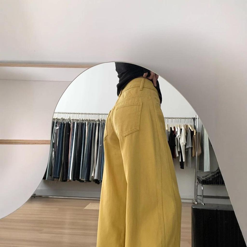 High Street Yellow Wide-Leg Jeans for Women - Trendy, Loose Straight Fit