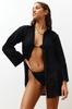 Women's Fashion New Shirt Black Woven Stripe Accessory 100% Cotton Shirt