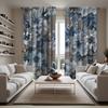 2Pcs Blue & White Floral Print High-Definition Digital Curtains - Double Fan Design, Semi-Transparent, Machine Washable Polyeste