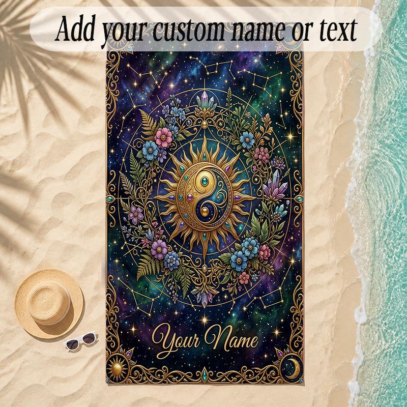 Cosmic Theme Soft Beach Towel Personalized Custom Name Text Towel Portable for Beach Pool Travel