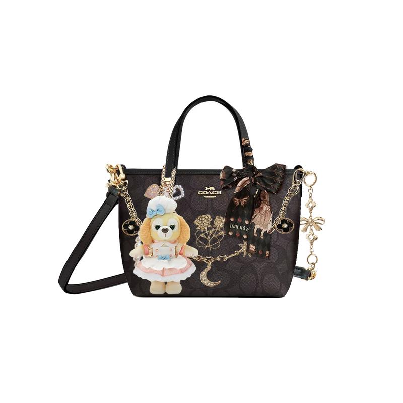 

COACH handbag [Customized bag] City 15 brand logo detachable shoulder strap rose print chain bow extension chain ribbon tote bag Stars and Moon Basics чорний