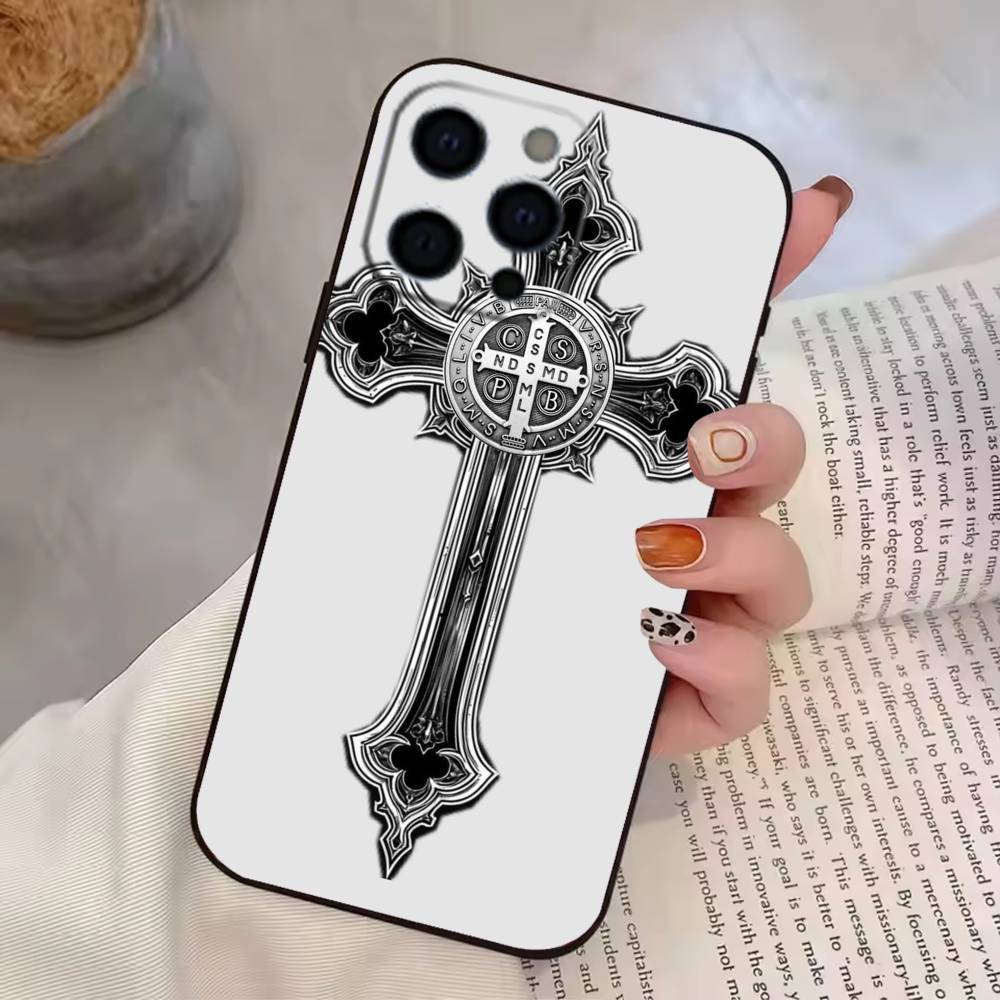 Gotisches Kreuz Ranke Transparent Handyhülle Für iPhone 17,16,15,14,13,12,11 Plus,Pro Max,XS,Weiche Silikon Schwarze Hülle
