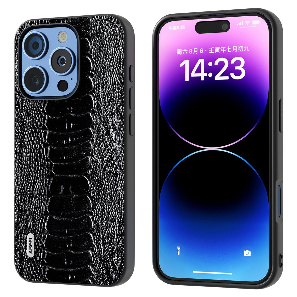 ABEEL Чехол для iPhone 16 Pro Текстура крокодила Натуральная коровья кожа+ТПУ+ПК Чехол для телефона A