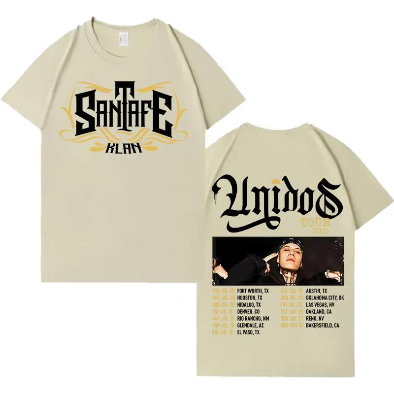 Rapper Santa Fe Klan Unidos Tour T-Shirt Herren Harajuku Lässige Mode Rundhals Kurzarm Oberteile 2026 Sommer Popmusik Streetwear