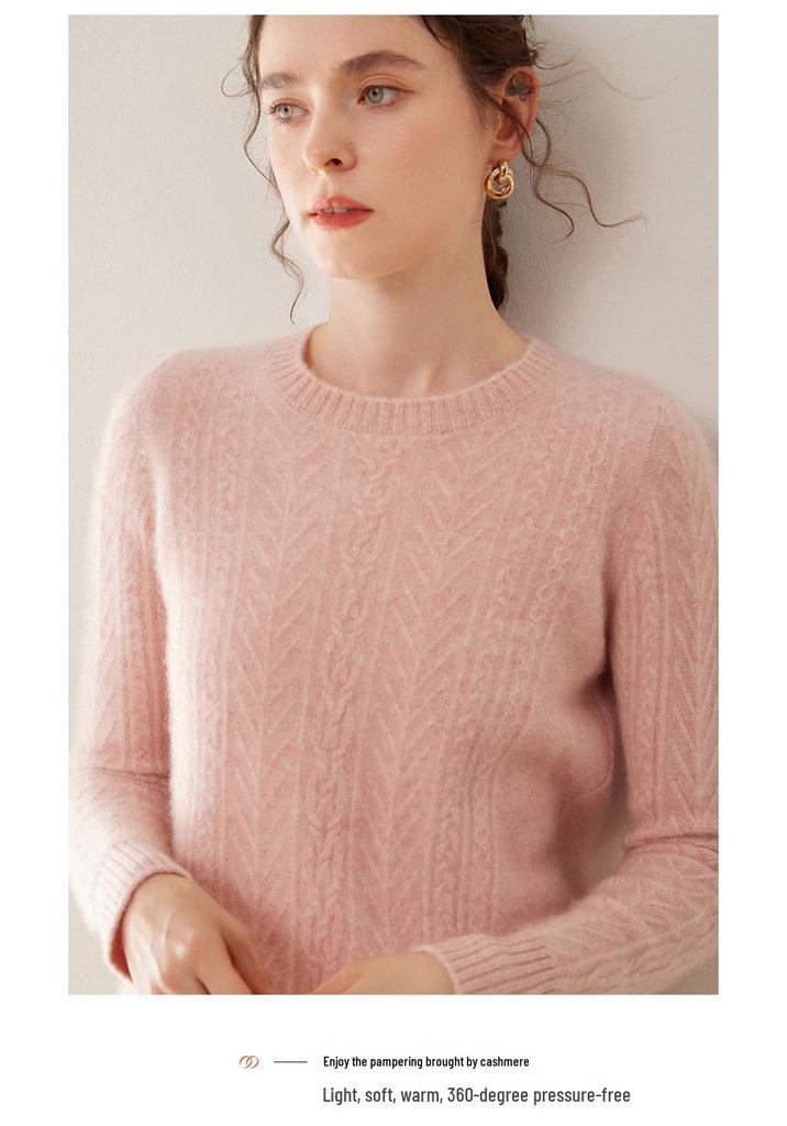 Women's Round Neck Cashmere Sweater - Solid Color, Loose Raglan Sleeves, Versatile Autumn/Winter Knitwear