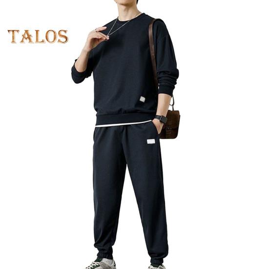 

2 шт./комплект поддельный спортивный костюм из двух частей круглый вырез с длинным рукавом пуловер топы с эластичной резинкой на талии длинные брюки комплект повседневной одежды 2XL темно-синий