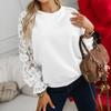 Long Sleeve Lace Splice Loose Women Blouse 2026 Spring Autumn Sweet Casual Shirts Solid Color Simple O Neck Tops Basic Hollow Out T-shirts