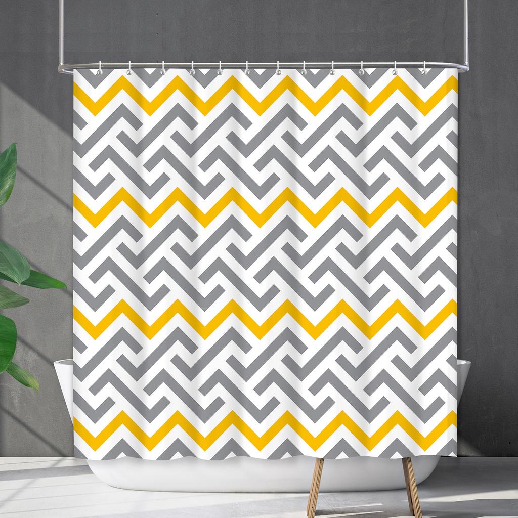 Shower Curtain Waterproof And Mildew-Proof Line Lattice Bathroom Striped Bathroom Curtain Shower Curtain Partition Curtain Free Of Punching