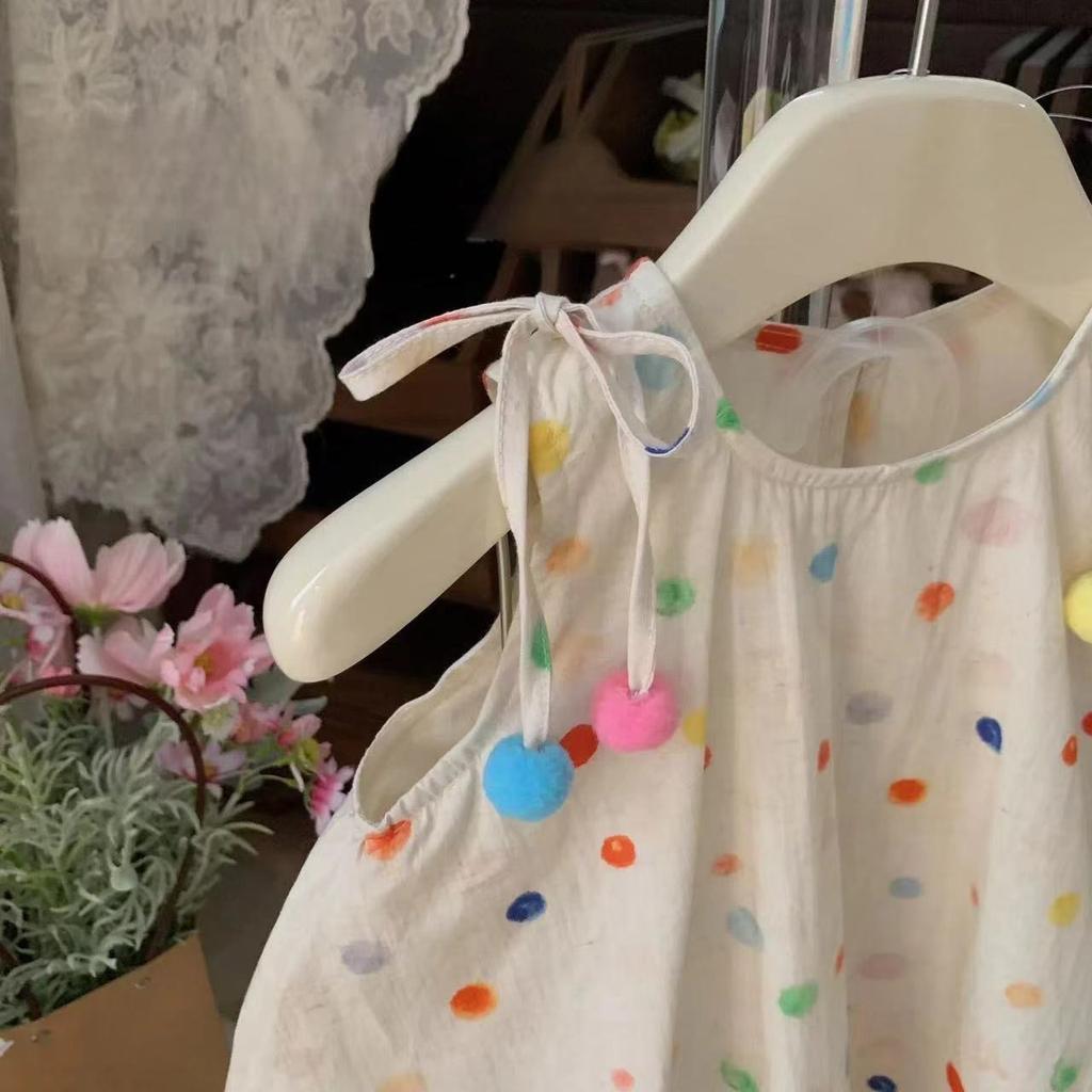 Girls Summer Sweet Polka Dot Spaghetti Strap Dress Casual Colorful Dots Sundress For Little Kids