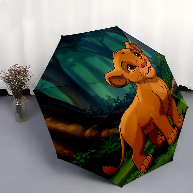 1 Paraguas Plegable Portátil de 8 Varillas Temático del Rey León, Simba, Colorido, Apertura Automática para Hombres y Mujeres, Un Compañero Compacto para Viajes Diarios Adecuado para Lluvias Diarias