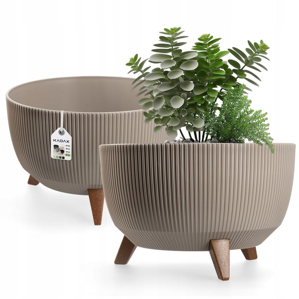 KADAX Blumentopf Übertopf mit Füßen Einsatz Pflanzgefäß 24cm Beige Schale Rund