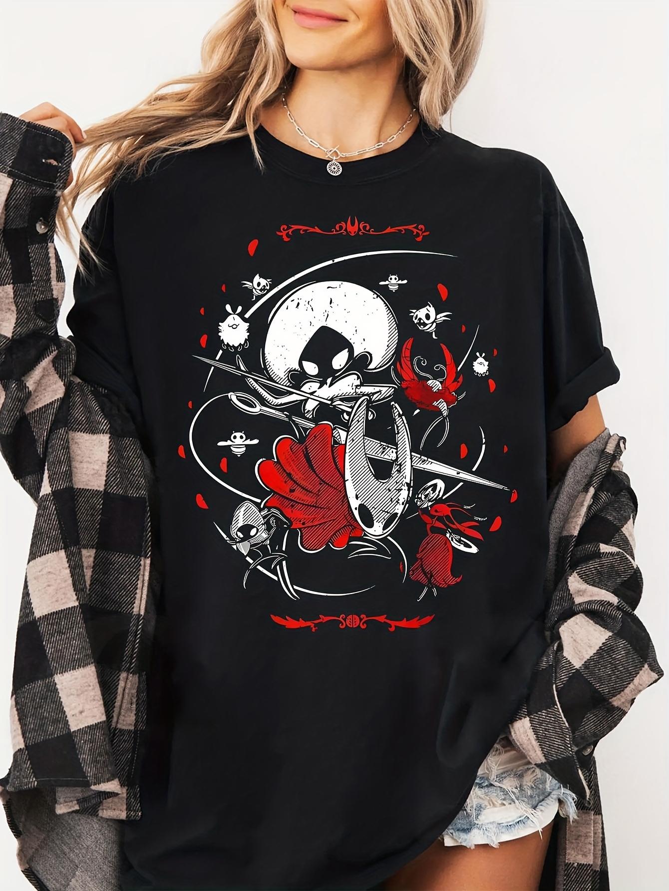 K-K Night World Silksong & Hornet Indie Game T-Shirt - Gothic Collectible Tee with Iconic S