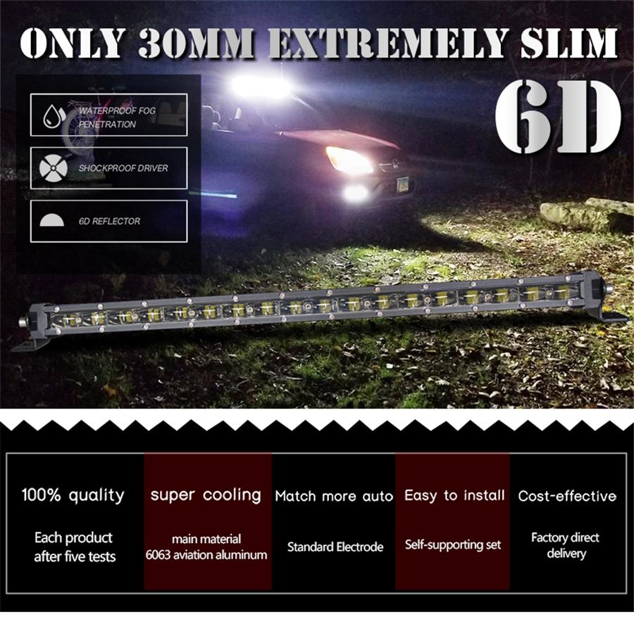 20Inch 180W Slim Single Row 6D Spot Beam Off-Road Led Work Light Bar Waterproof