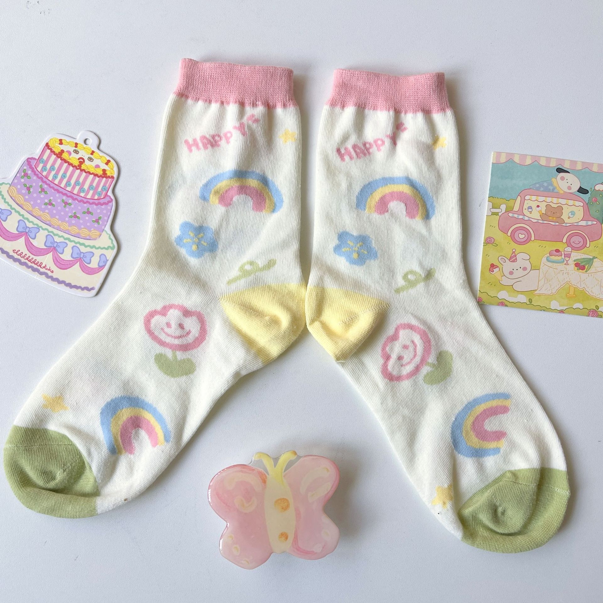 

Socks Female Medium Tube Tide Girl Cute Color Matching Cartoon Bear Jacquard Medium Tube Socks