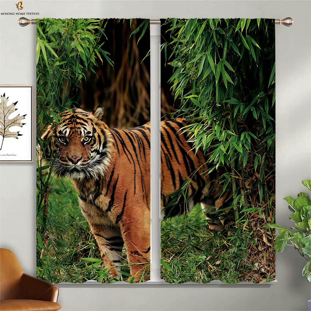 Tiger Cheetah 3d Printed Curtains High Quality Black Silk Blackout Curtains Suitable For Bedroom Study Living Room Curtains 2PCS