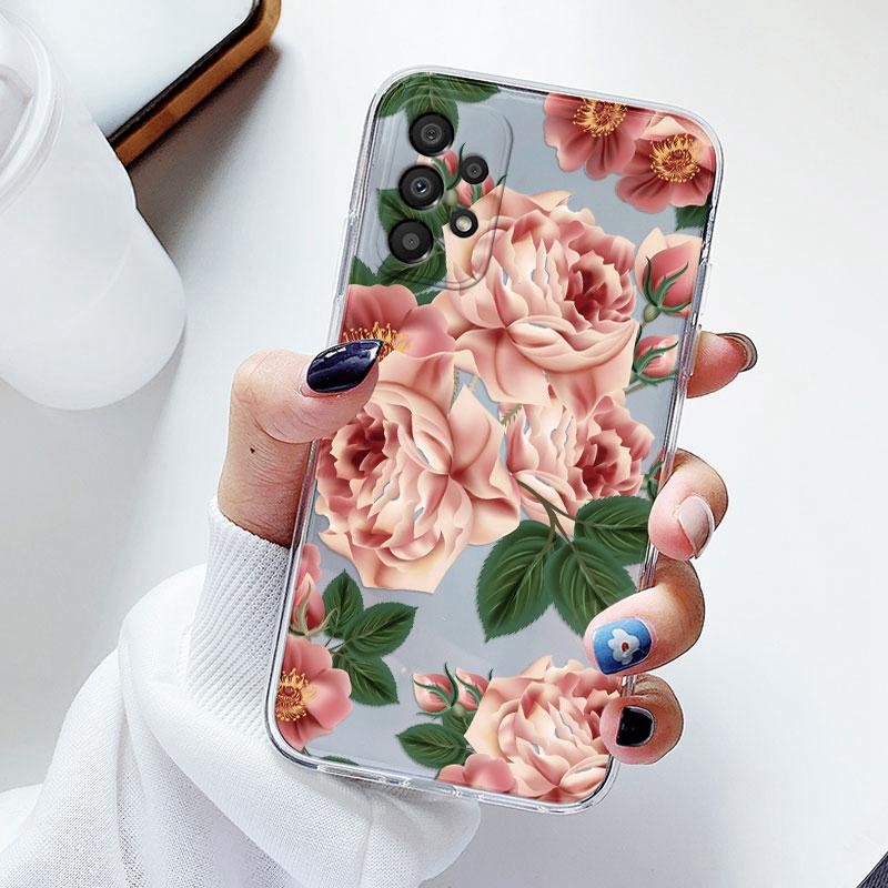 Phone Case For Samsung A53 5G A33 Floral Silicon Cover For Samsung Galaxy A73 Fundas Coque Transparent Soft Capas Flower TPU