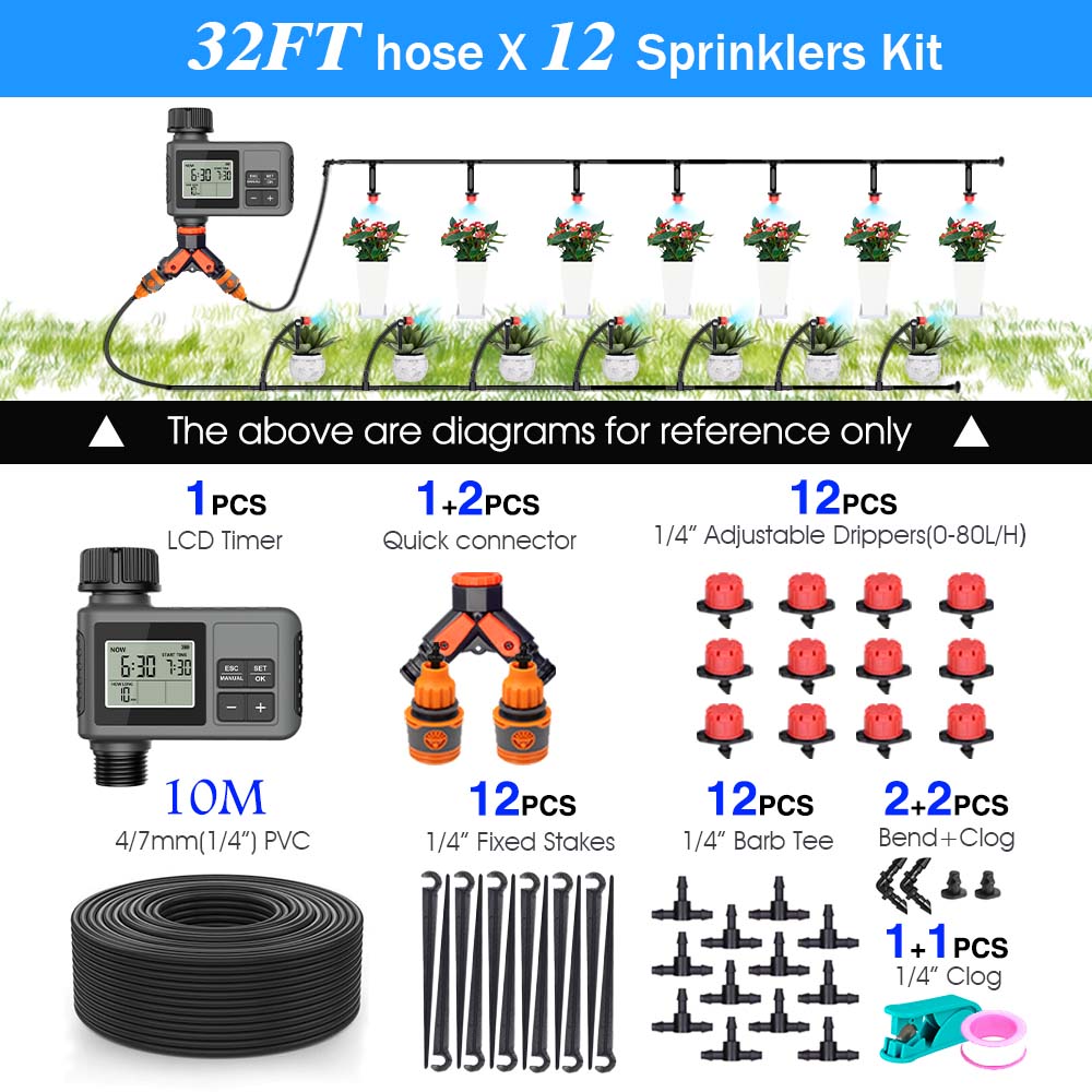 Set di Irrigazione Timer a Pulsante LCD da Giardino 30-5m 0-80L/H Ugello Rotante Regolabile Display Intelligente Sistema di Irrigazione Automatico