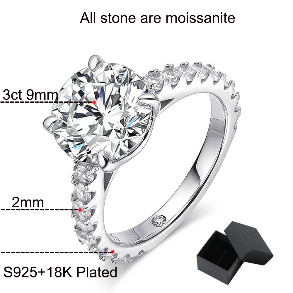 Smyoue 18k Plated 0.6-4.2CT All Moissanite Rings for Women Sparkly Luxury Wedding Diamond Band 100% 925 Silver Jewelry