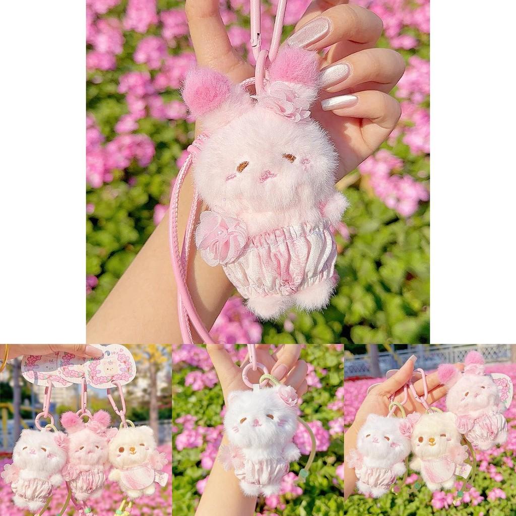 Cherry Blossom Bear Rabbit Cat Plush Keyring For Teen Girls And Collectors